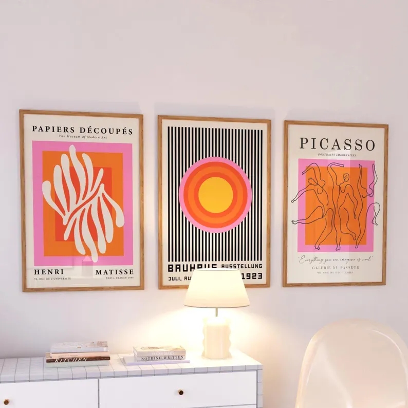 Home Decor Foto - 3pcsModern Orange Bauhaus And Picasso Wall