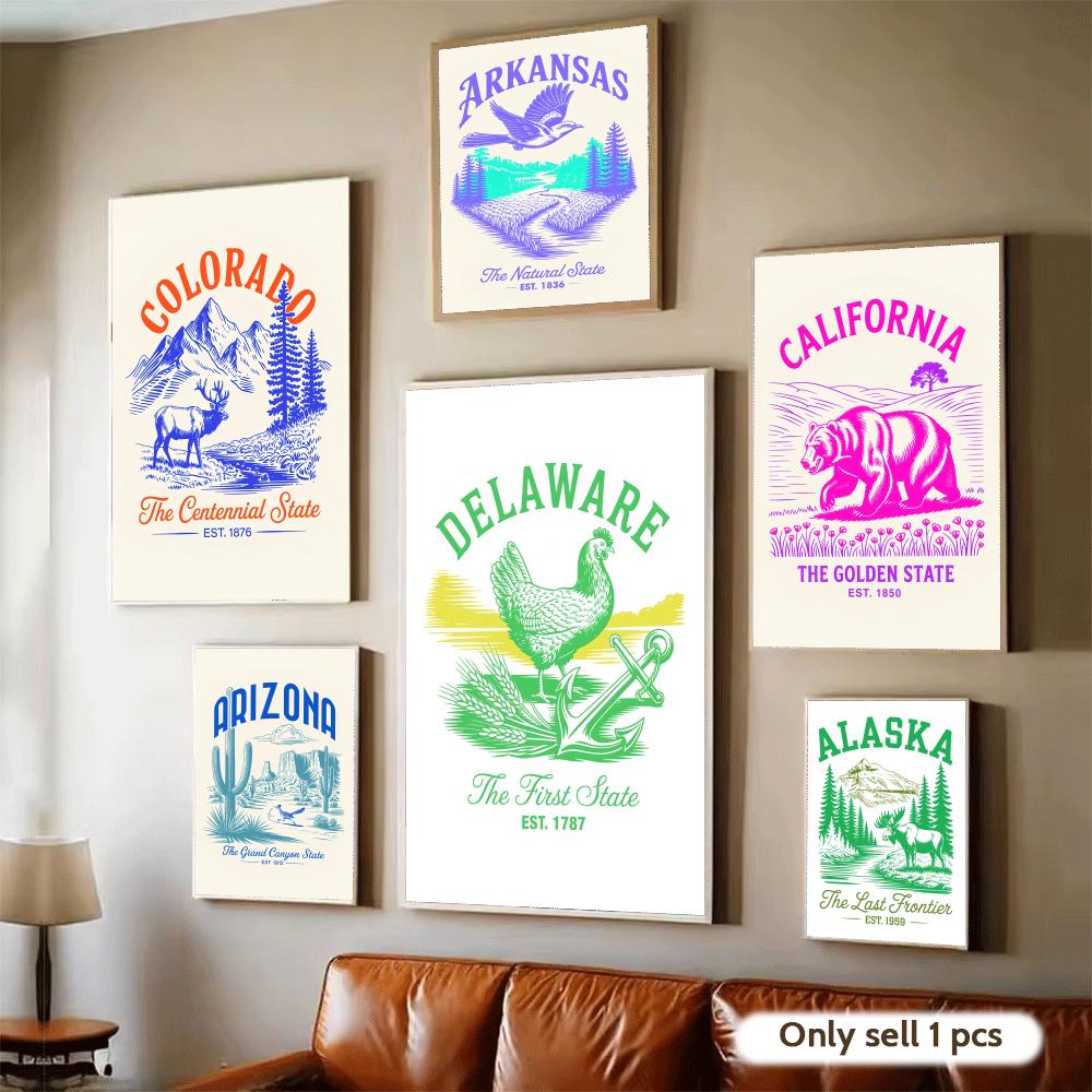 Home Decor Living Room Ideas - Animal Us States Art Design Poster