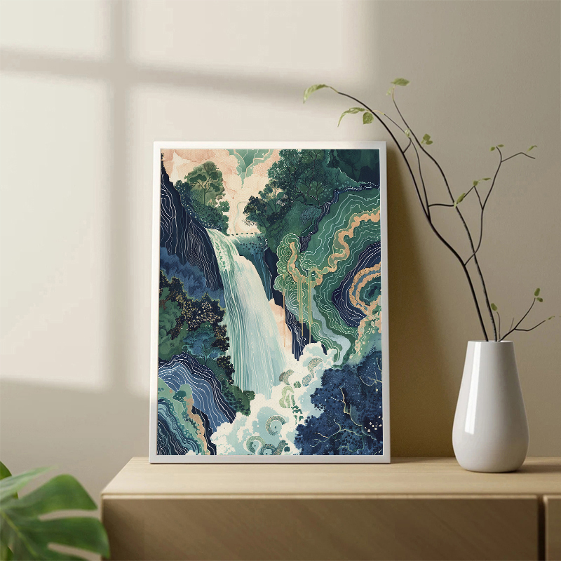 Home Decor Japanese - Hokusai Ukiyo-e Blue Green Japanese Waterfall