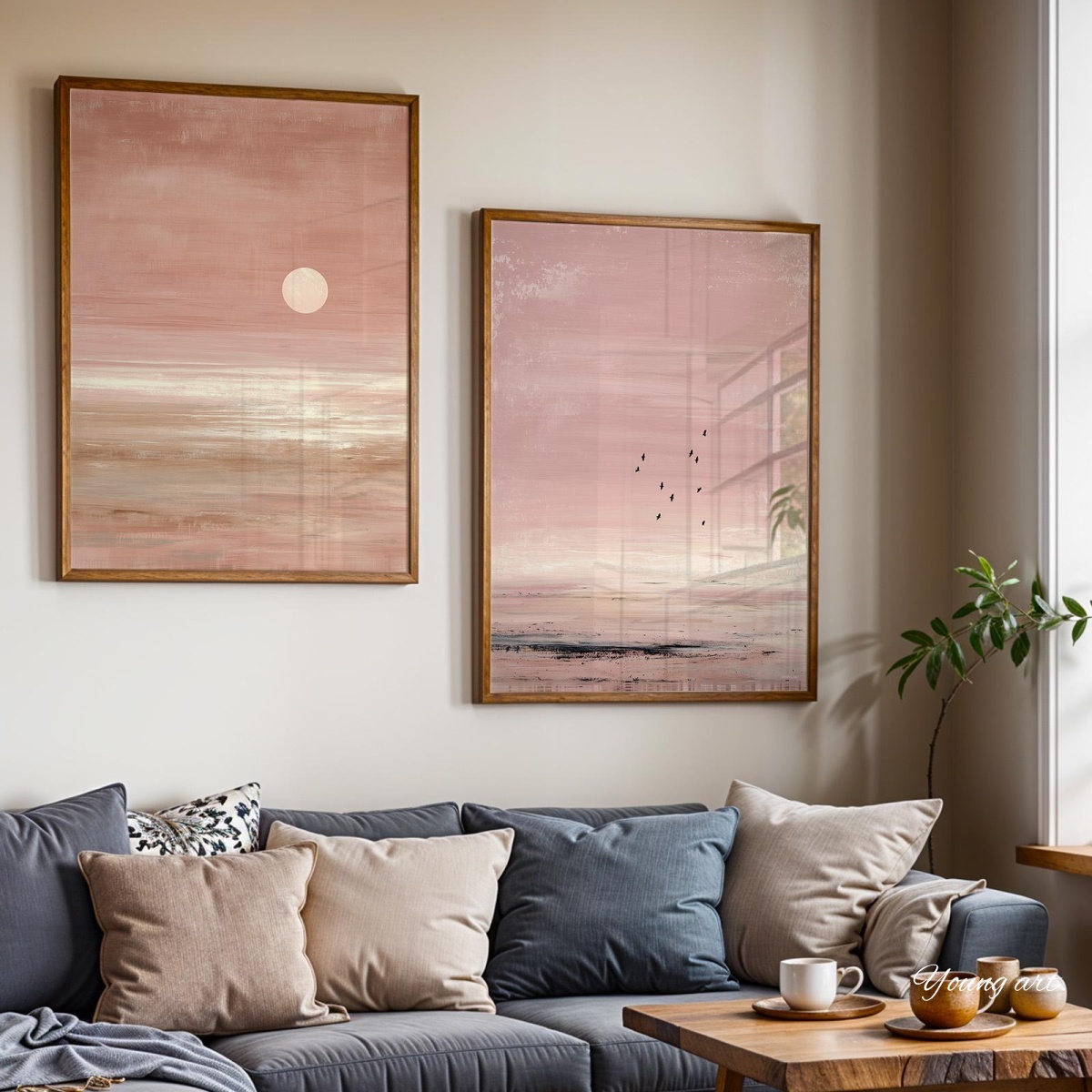 2pcs/set Japanese Pink Sunset  - огляд і ціна Home Decor Japandi Style