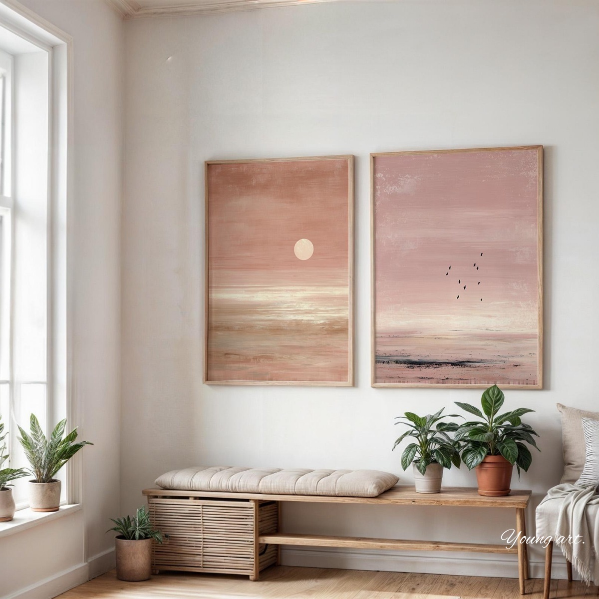 2pcs/set Japanese Pink Sunset  - огляд і ціна Home Decor Japandi Style