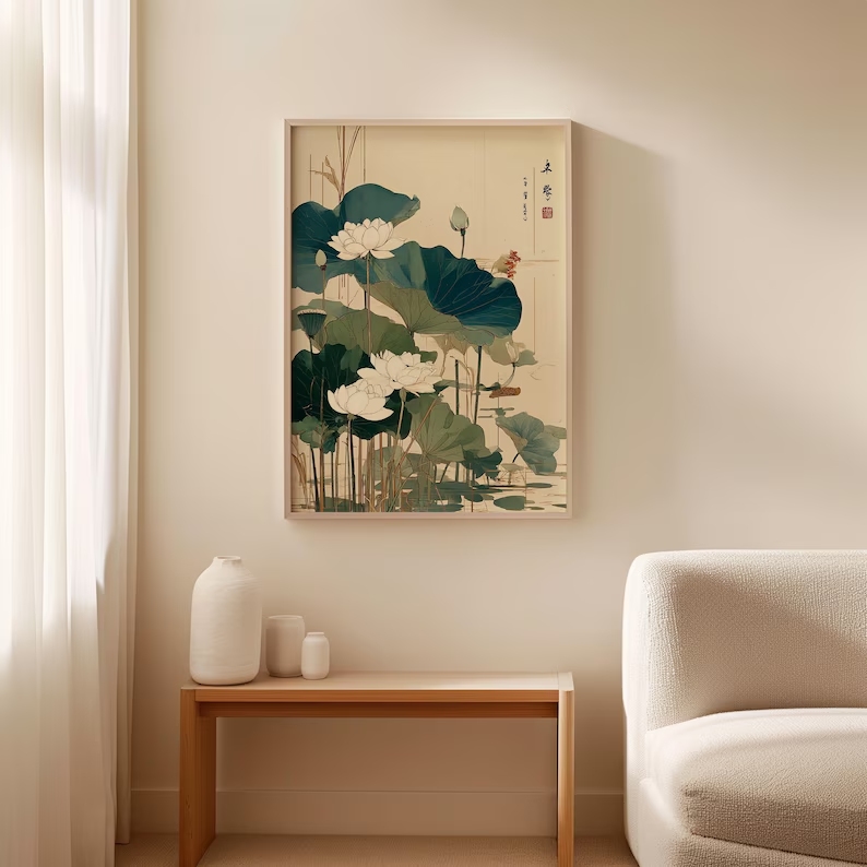 Retro Japanese Lotus Flower Wa - огляд і ціна Home Decor Japanese