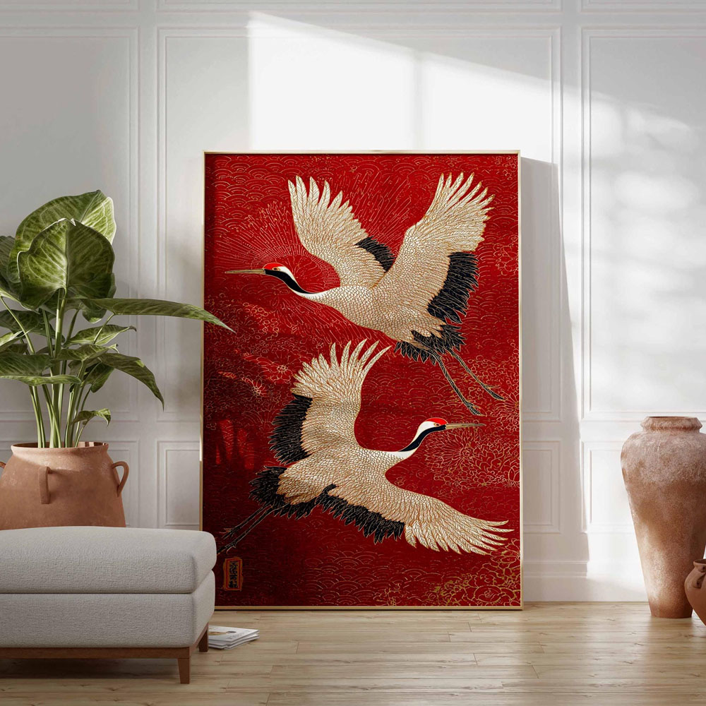 Japanese Flying Cranes Canvas  - огляд і ціна Home Decor Japandi Style